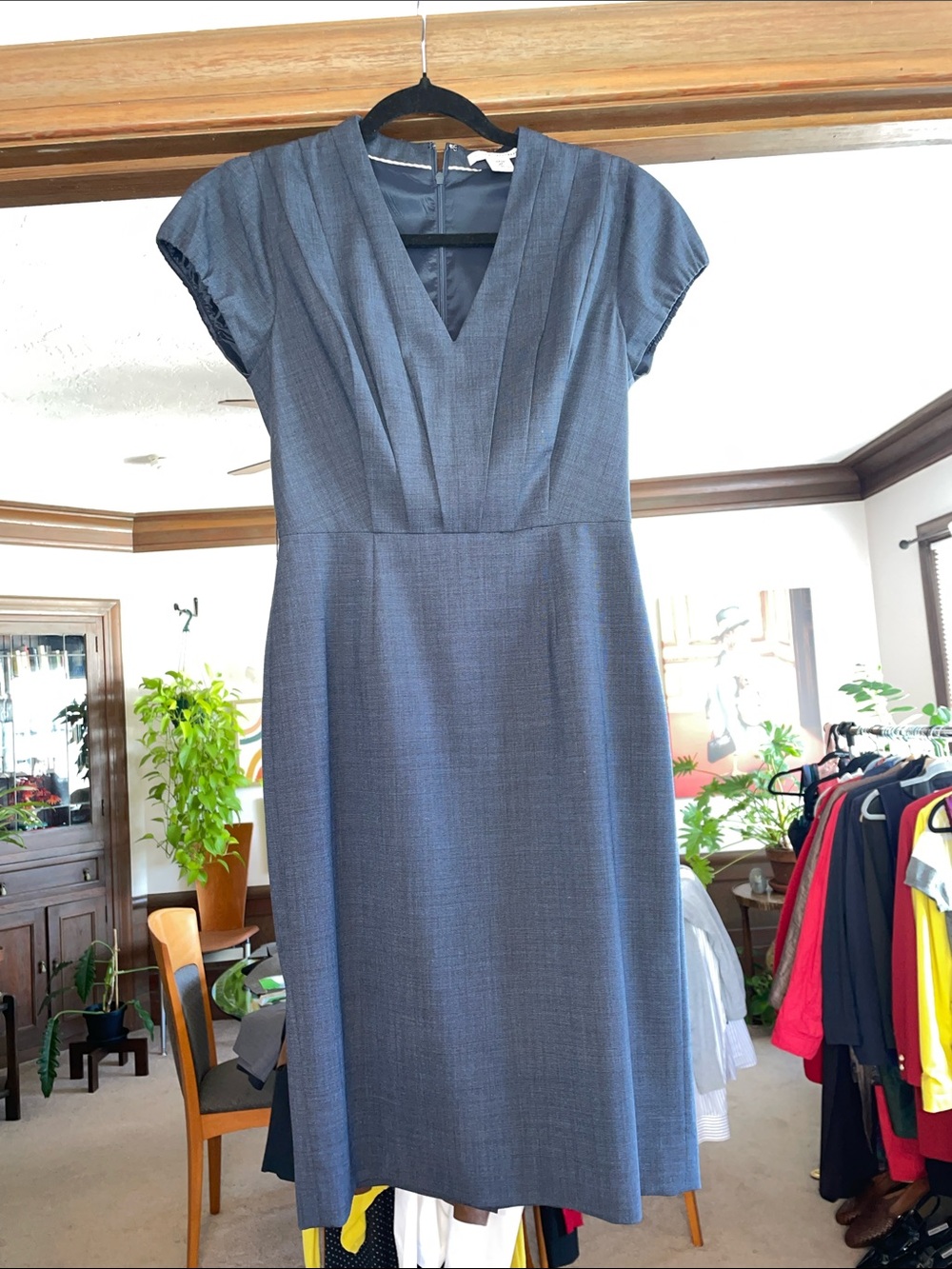 Banana Republic Charcoal V-Neck Cap-Sleeve Midi Dress